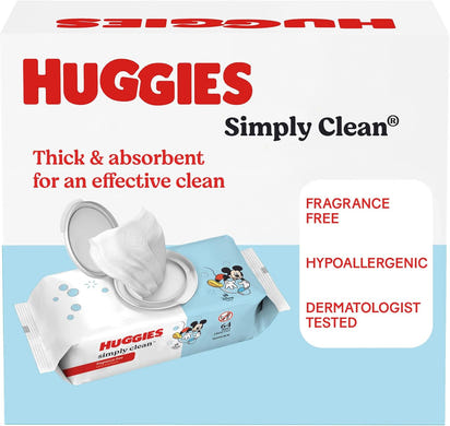 Huggies Simply Clean Unscented Baby Diaper Wipes, 1 Flip-Top Pack (64 Wipes Total), Packaging May Vary
