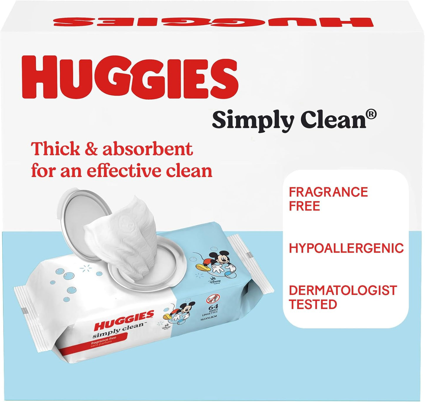 Huggies Simply Clean Unscented Baby Diaper Wipes, 1 Flip-Top Pack (64 Wipes Total), Packaging May Vary