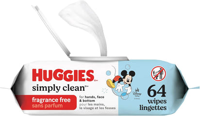 Huggies Simply Clean Unscented Baby Diaper Wipes, 1 Flip-Top Pack (64 Wipes Total), Packaging May Vary